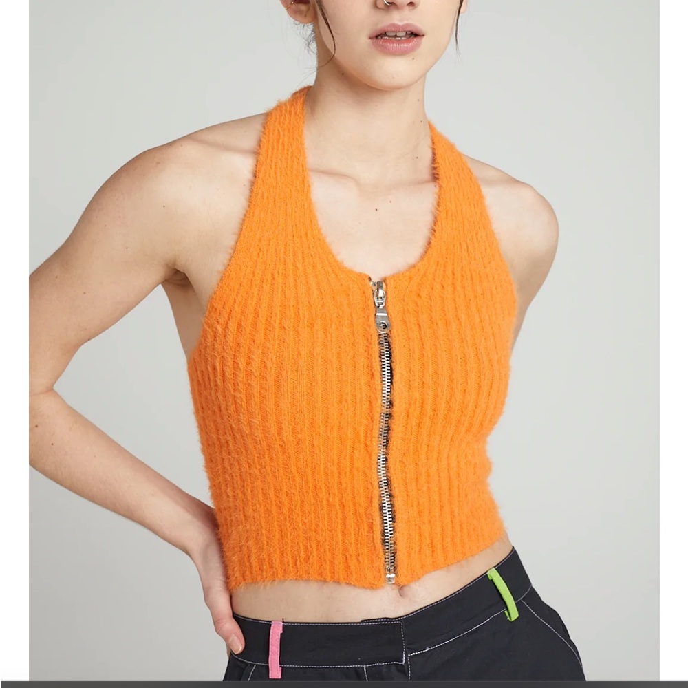 The Ragged Priest orange fuzzy halter top